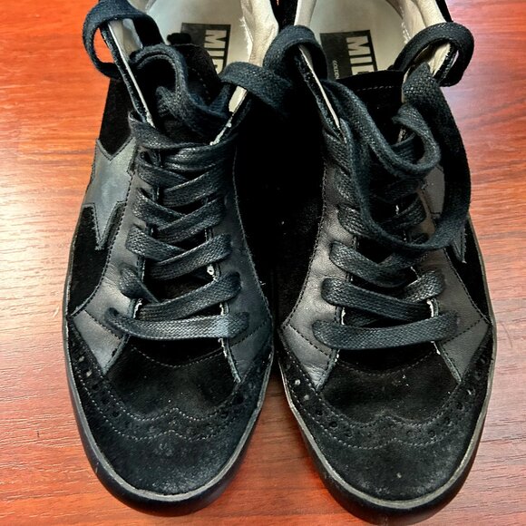 Black Noir Golden Goose Mid Star Trainers - Picture 1 of 7